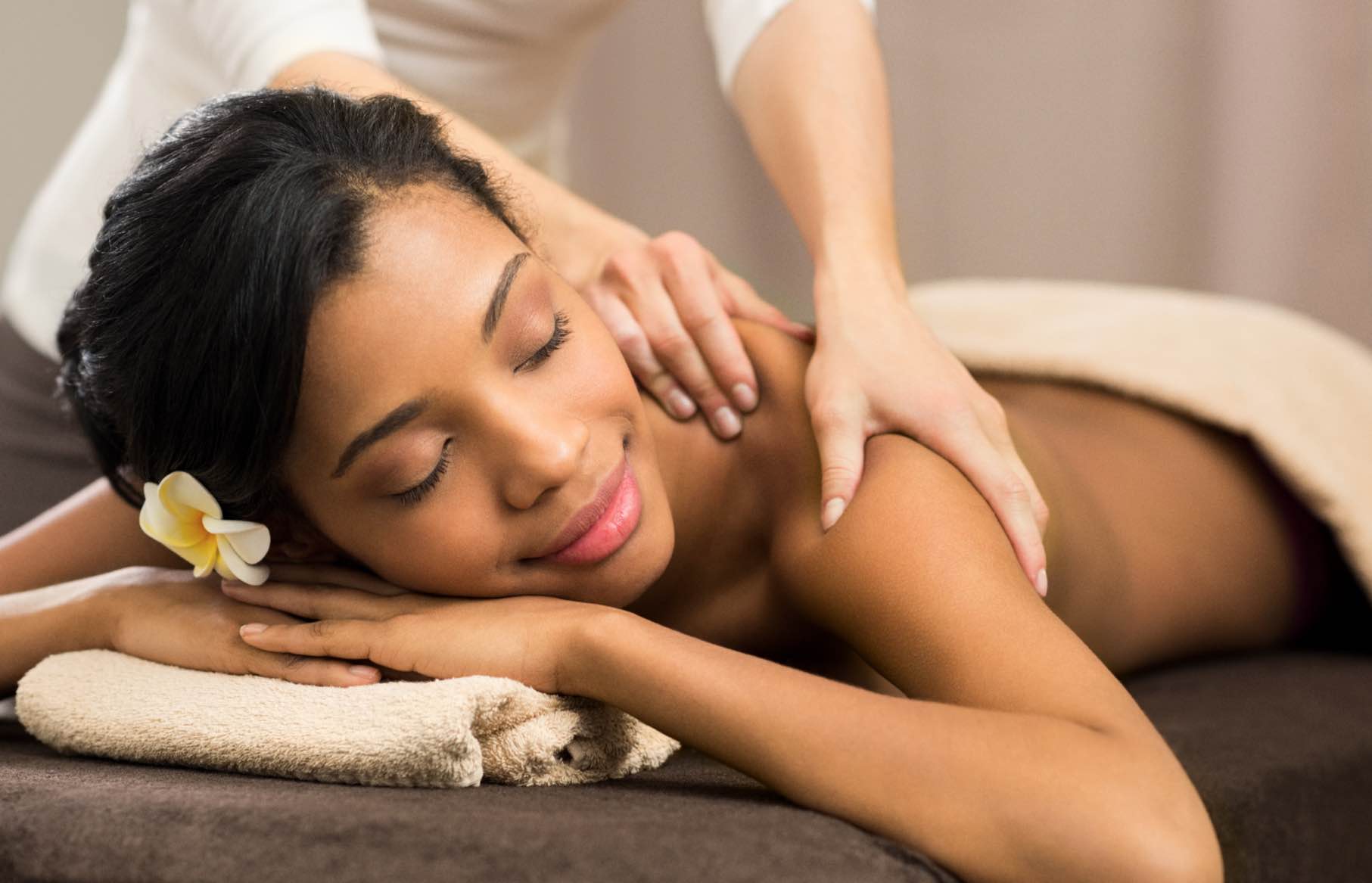 A woman on a massage table